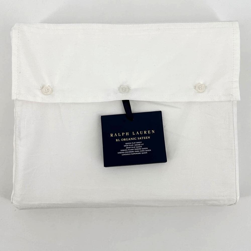 Ralph Lauren Organic Sateen Queen Flat Sheet Parchment White Cotton Bedding